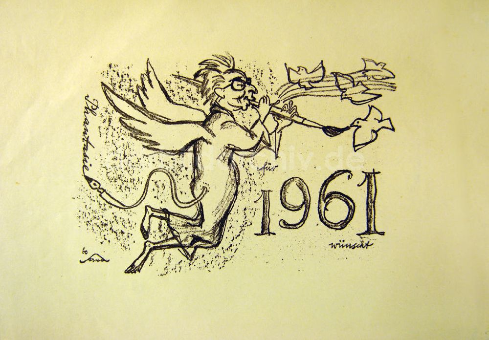 DDR-Fotoarchiv: Berlin - Zeichnung von Herbert Sandberg Phantasie für 1961 wünscht aus dem Jahr 1960
