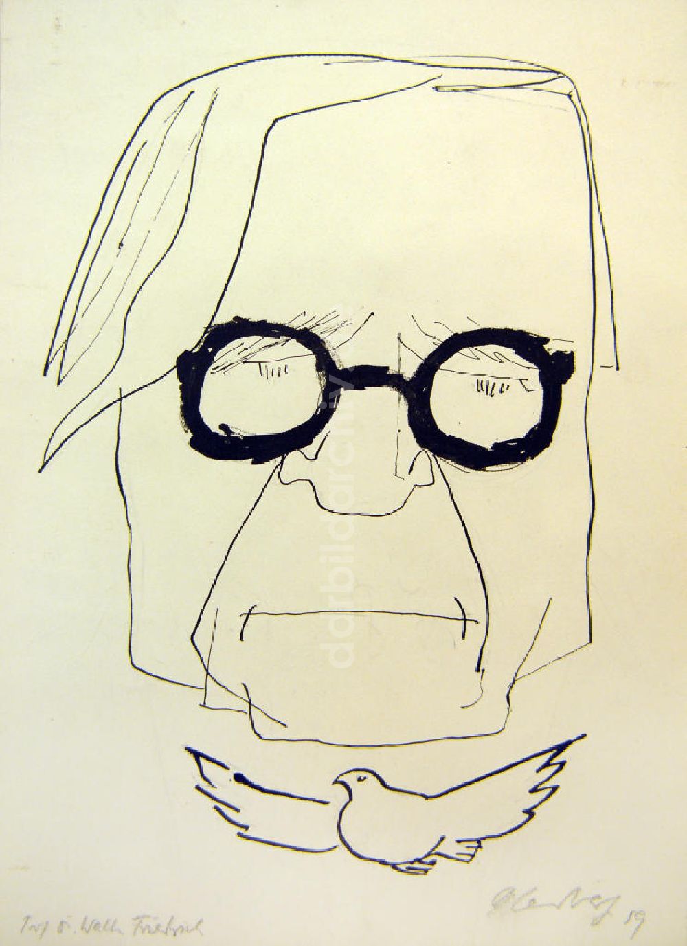DDR-Bildarchiv: Berlin - Zeichnung von Herbert Sandberg Prof. Dr. Walter Friedrich aus dem Jahr 1959