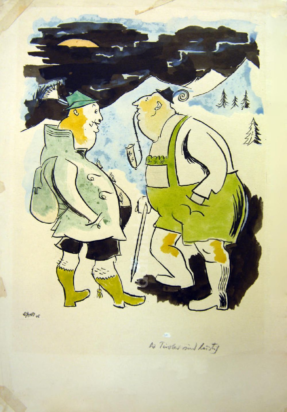 DDR-Bildarchiv: Berlin - Zeichnung von Herbert Sandberg Die Tiroler sind lustig aus dem Jahr 1945
