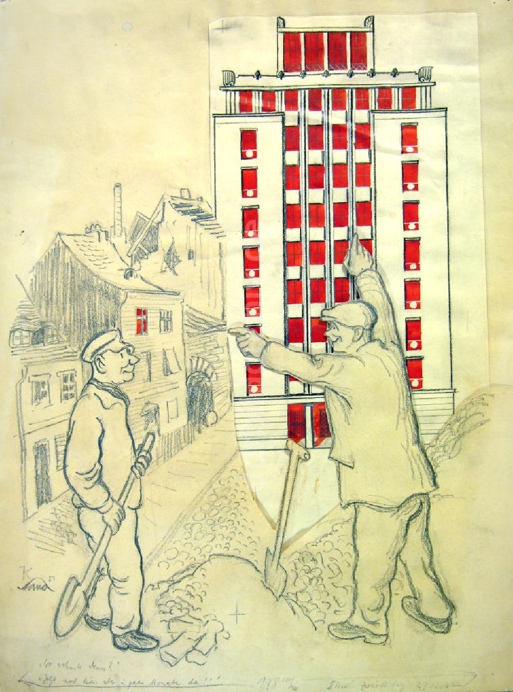 DDR-Fotoarchiv: Berlin - Zeichnung von Herbert Sandberg Weberwiese aus dem Jahr 1951