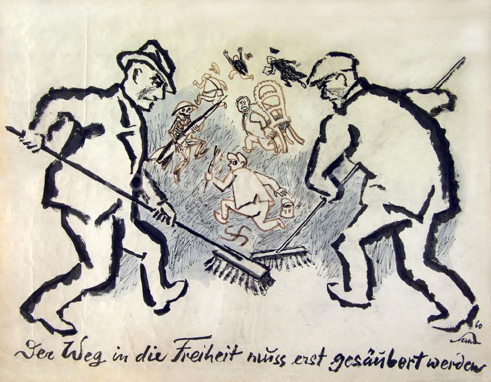 DDR-Fotoarchiv: Berlin - Zeichnung von Herbert Sandberg Der Weg in die Freiheit muss erst gesäubert werden aus dem Jahr 1960